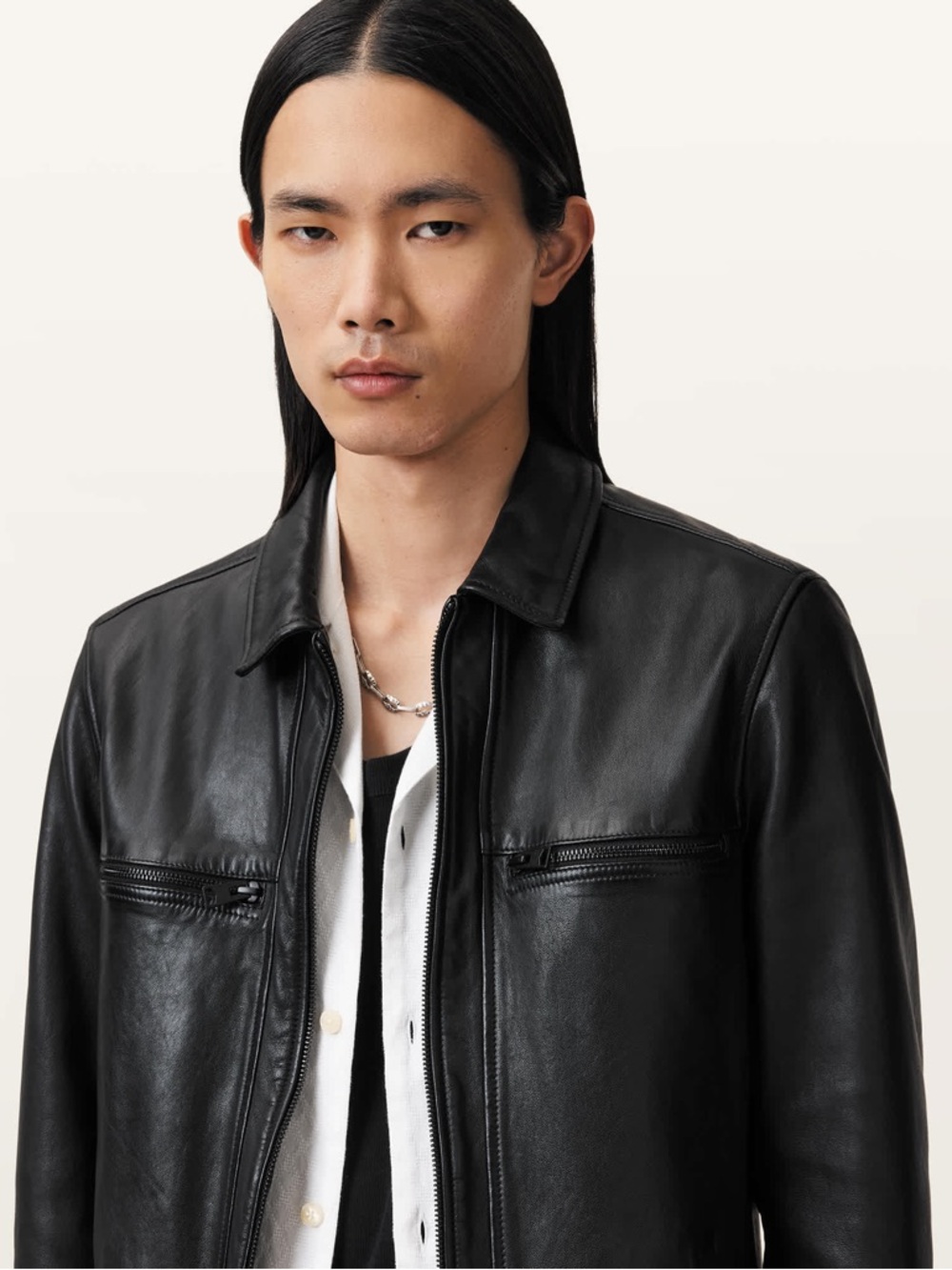 All Saints Black Leather Bomber Jacket LUCK LEATHER JACKET - Picture 5 of 15